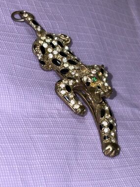 Gold Leopard Pendant with Black Spots and Rhinestones